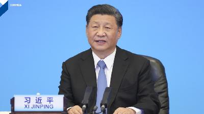 Sekretaris Jenderal Komite Sentral PKT sekaligus Presiden Tionkok, Xi Jinping, menghadiri KTT PKT dan Partai Politik Dunia serta menyampaikan pidato utama di Beijing pada 6 Juli 2021. (Xinhua/Li Xueren)