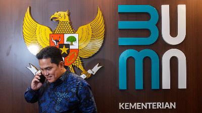 State-Owned Enterprises Minister Erick Thohir during an interview with the Tempo at the SOEs ministry, Jakarta, July 16.
Tempo/Tony Hartawan
