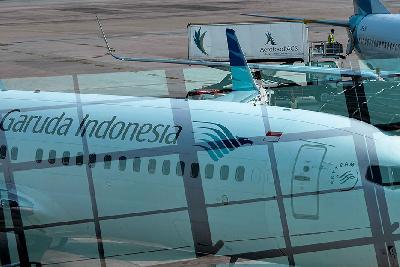 Pesawat Garuda Indonesia di Terminal 3 Sukarno Hatta, Tanggerang, Banten. Tempo/Tony Hartawan