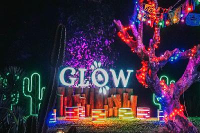 Suasana wisata malam Glow di Kebun Raya Bogor, Jawa Barat. Instagram/ @glowkebunraya