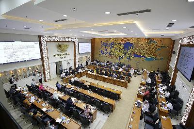 Suasana rapat kerja Badan Legislasi DPR RI dengan Menteri Hukum dan Hak Asasi Manusia terkait evaluasi Prolegnas RUU Prioritas Tahun 2021 di Kompleks Parlemen, Senayan, Jakarta, 15 September 2021. TEMPO/M Taufan Rengganis