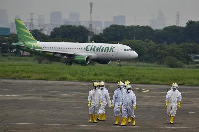 Maskapai penerbangan komersil Citilink di Lapangan Udara TNI AU Halim Perdanakusuma, Jakarta, 23 Maret 2020. TEMPO/Imam Sukamto