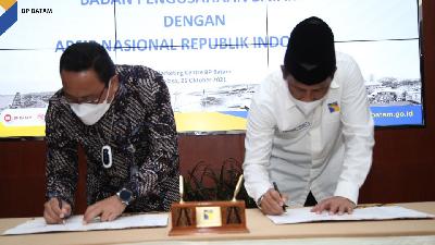 Penandatanganan kerja sama pengelolaan arsip antara BP Batam dan ANRI, Selasa, 26 Oktober 2021.