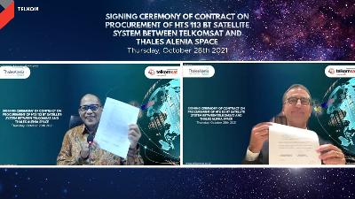 Penandatanganan kerja sama antara PT Telkom Satelit Indonesia (Telkomsat), dengan Thales Alenia Space untuk membangun High Throughput Satellite (HTS) di slot orbit 113 BT. 