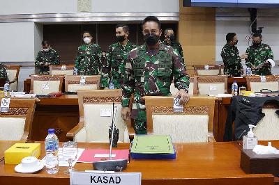 Kepala Staf Angkatan Darat (KSAD) Jenderal TNI Andika Perkasa di Kompleks Parlemen, Senayan, Jakarta, 1 September 2021. TEMPO/M Taufan Rengganis