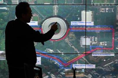 Rencana rute sirkuit yang disiapkan untuk balap mobil Formula E di kompleks GBK, Senayan, Jakarta, 11 Februari 2020. Antara/Aditya Pradana Putra