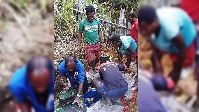 Rufianus Tigau’s dead body found by residents after being buried and covered with banana leaves, October 2020.
JUBI/ Timika Diocese
