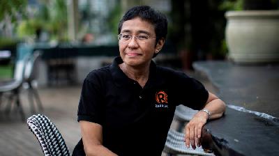 Wartawan dan CEO Rappler  Maria Ressa, dalam sebuah wawancara di Taguig City, Metro Manila, 9 Oktober  2021. REUTERS/Eloisa Lopez
