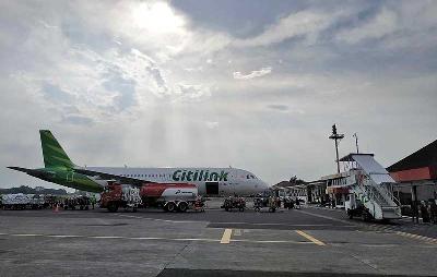 Pesawat Citilink di Bandara Internasional Adisutjipto, Jawa Tengah, 13 November 2019. TEMPO/Hilman Fathurrahman W