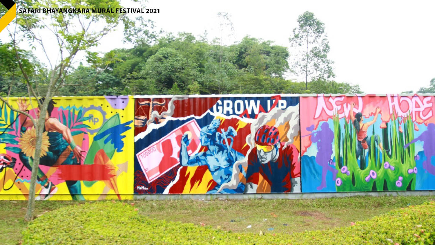 Hasil karya seniman mural pada Safari Bhayangkara Mural Festival 2021 di BSD Xtreme Park, Tangerang Selatan pada Kamis, 30 Desember 2021.