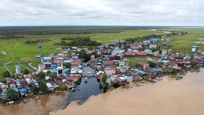 Foto udara Desa Muara Siran, Kecamatan Muara Kaman, Kabupaten Kutai Kartanegara, Kalimantan Timur. TEMPO/Sapri Maulana