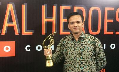 Inisiator Cet Langet, Edi Fadhil meraih Liputan Award 6 SCTV untuk kategori Kemanusiaan di jakarta, 2018. Dok. Edi Fadhil