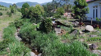 parit aliran air dari gunung tempat hanyutnya kelinci sumatera, di Desa Gunung Labu, Kayu Aro Barat, Jambi, Desember 2021/Tempo/Febrianti