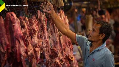 Ilustrasi pedagang daging di pasar.