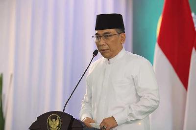 Ketua Umum Pengurus Besar Nahdlatul Ulama (PBNU) KH Yahya Cholil Staquf di Bangkalan, Madura, Jawa Timur, 17 Desember 2022. ANTARA/Vina