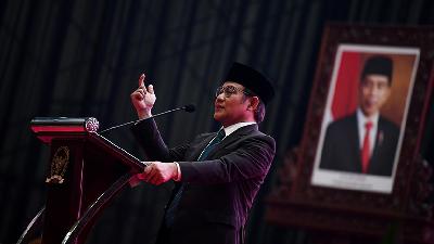 Ketua Umum DPP PKB Muhaimin Iskandar di Kompleks Parlemen, Senayan, Jakarta, 1 November 2021. ANTARA/Sigid Kurniawan