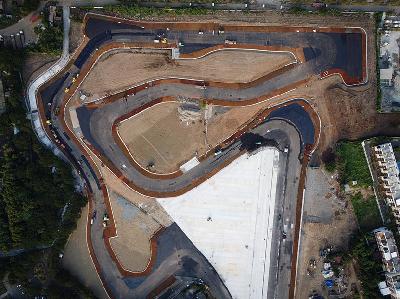Progres pembangunan Sirkuit Jakarta International E-Prix Circuit (JIEC) di Taman Impian Jaya Ancol, Jakarta, 25 Maret 2022. TEMPO/Hilman Fathurrahman W
