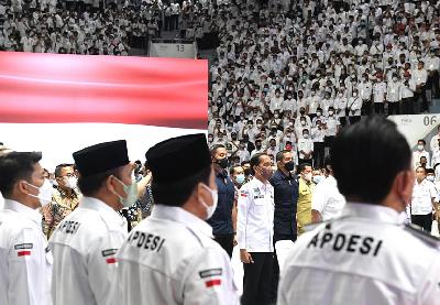 Presiden Joko Widodo hadir dalam Silaturahmi Nasional Asosiasi Pemerintah Desa Seluruh Indonesia (Apdesi) Tahun 2022 di Istora Senayan, Jakarta, 29 Maret 2022. Dok. BPMI Setpres/Kris
