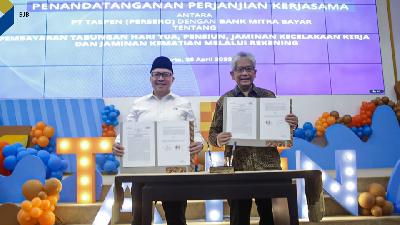 Penandatanganan perjanjian kerja sama antara PT. Bank Pembangunan Daerah Jawa Barat dan Banten Tbk (bank bjb) dengan PT Taspen (Persero) untuk terus meningkatkan layanan terhadap nasabah pensiunan.