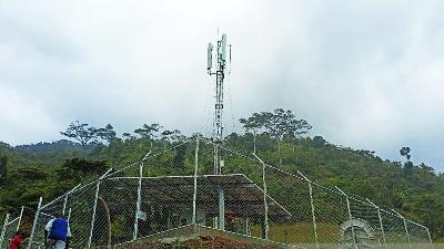 The BAKTI 4G BTS tower in Bime village, Bintang Mountains, Papua, April 22.
Antara/Fathur Rochman
