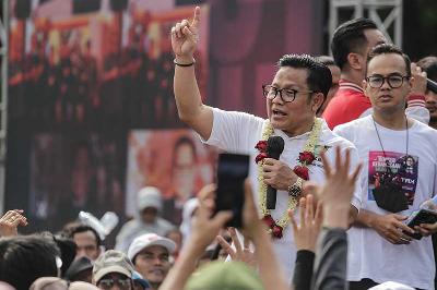 Ketua Umum Partai Kebangkitan Bangsa (PKB) Muhaimin Iskandar di Alun-alun Kota Tangerang, Banten, 12 Juni 2022. ANTARA/Fauzan