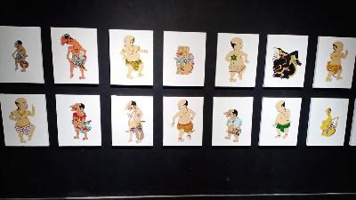 Gambar-gambar sosok-sosok difabel karya komunitas  Jogja Disability Arts (JDA) dalam pameran Artjog, di Jogja National Museum, Jogjakarta, Juli 2022. TEMPO/Seno Joko Suyono