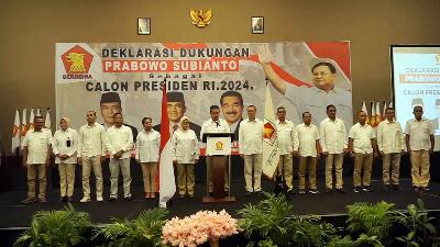 DPD Gerindra Maluku menggelar deklarasi dukungan kepada Prabowo Subianto untuk maju menjadi Capres RI 2024, di Ambon, Maluku, 25 Juli 2022. terasmaluku.com/Youtube terasmaluku