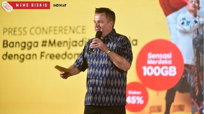 Alistair David Johnston - Head of Marketing IM3 memberikan kata sambutan di konferensi pers Kemerdekan IM3, Menjadi Indonesia.