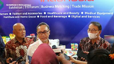 Menteri Perdagangan Zulkifli Hasan pada saat jumpa pers pembukaan pameran dagang Trade Expo Indonesia (TEI) ke-37 di Jakarta, Rabu, 10 Agustus 2022.