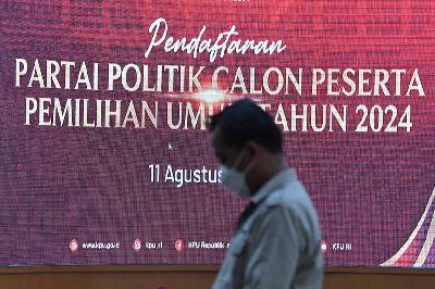 Layar digital pendaftaran Partai Politik Calon Peserta Pemilu 2024 di Kantor KPU, Jakarta, 11 Agustus 2022. ANTARA/Aditya Pradana Putra