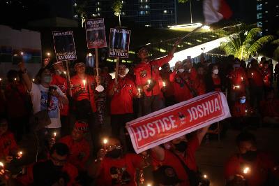 Aksi unjuk rasa meminta agar penangangan kasus kematian Brigadir Nofriansyah Yosua Hutabarat di Taman Ismail Marzuki, Jakarta, 8 Agustus 2022. TEMPO / Hilman Fathurrahman W