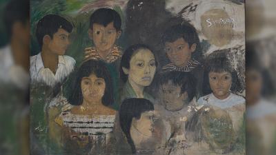 Lukisan karya Mia Bustam  yang dibuat saat beliau tinggal di Kali Tunjang Yogja, pada 1964. TEMPO/Febri Angga Palguna