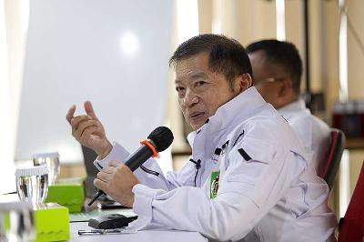 Ketua Umum Partai Persatuan Pembangunan Suharso Monoarfa saat mengunjungi kantor Tempo di Palmerah, Jakarta, 27 Juni 2022. TEMPO/M Taufan Rengganis