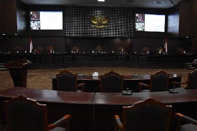 Sidang Pengujian Materiil Undang-Undang Nomor 7 Tahun 2017 tentang Pemilihan Umum di Gedung Mahkamah Konstitusi, Jakarta, 29 September 2022. ANTARA/Indrianto Eko Suwarso