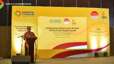 Sekretaris Direktorat Jenderal Industri Logam, Mesin, Alat transportasi dan Elektronika (ILMATE) Kemenperin M. Arifin pada acara Sosialisasi Produk Ventilator Dalam Negeri di Semarang, beberapa waktu lalu.