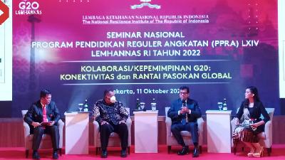 Seminar Nasional Program Pendidikan Reguler Angkatan (PPRA) LXIV Lemhannas RI Tahun 2022 - Kolaborasi/Kepemimpinan G20: Konektivitas dan Rantai Pasokan Global, Jakarta 11 Oktober 2022.