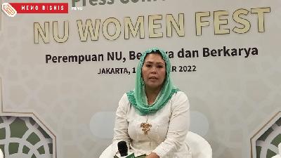 Yenny Wahid memberikan sambutan pada acara NU Women Festival 2022 yang digelar di Ballroom Graha Pertamina, Jakarta Pusat, Sabtu, 15 Oktober 2022.