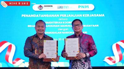 The signing of agreement between PT Permodalan Nasional Madani (PNM) and the Coordinating Ministry for Human Development and Culture at the PNM Head Office, Menara PNM, Jakarta, Thursday, October 20, 2022.