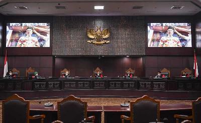Suasana sidang tentang Pemilihan Umum di Gedung Mahkamah Konsitusi, Jakarta, 20 Oktober 2022. ANTARA/M Risyal Hidayat