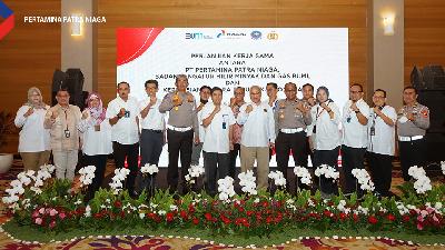 Perjanjian kerja sama antara PT Pertamina Patra Niaga, Bada Pengatur Hilir Minyak dan Gas Bumi, dan Kepolisian Negara Republik Indonesia untuk mengintegrasikan data kendaraan, Rabu, 14 Desember 2022.