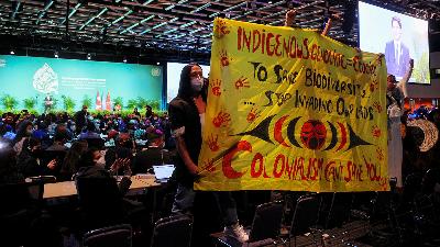 West Coast Indigenous Peoples protest during Canada’s Prime Minister Justin Trudeau’s speech at the opening of COP15, the two-week UN Biodiversity summit, in Montreal, Quebec, Canada, December 6.
REUTERS/Christinne Muschi
