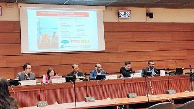 Papuan People's Assembly (MRP) Chair Timotius Murib (third from right) attends a side event at the United Nations Human Rights Council forum in Geneva, Switzerland, November 11, 2022. 
mrp.papua.go.id
