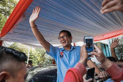 Sandiaga Uno saat menjadi calon wakil presiden dalam Pemilu 2019 di Ciputat, Tangerang Selatan, Banten, 25 April 2019. TEMPO/M Taufan Rengganis