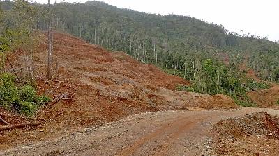 Jalan tambang ilegal di Konsesi PT Maesa Optimalah Prima, di Desa Morombo, Konawe Utara, 23 November 2022. TEMPO/Erwan Hermawan