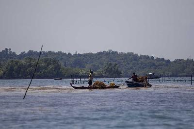 Nelayan di perairan sekitar Pulau Batam, Kepulauan Riau, 17 Januari 2023. ANTARA/Teguh Prihatna