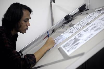 Ilustrasi pembuatan komik di Jakarta. TEMPO/Tony Hartawan