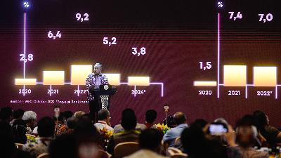 Perry Warjiyo delivers Bank Indonesia’s 2023 policies during the national central bank’s annual meeting in Jakarta, November 30, 2022.
Tempo/Tony Hartawan/File Photo
