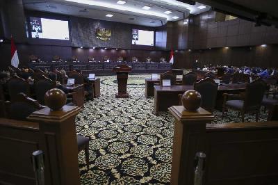Suasana sidang pembacaan putusan perkara di Gedung Mahkamah Konstitusi, Jakarta, 28 Februari 2023. ANTARA/Rivan Awal Lingga