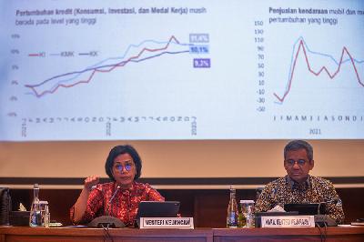 Menteri Keuangan Sri Mulyani Indrawati memberikan keterangan tentang APBN KITA di Kementerian Keuangan, Jakarta, 14 Maret 2023. TEMPO/Tony Hartawan