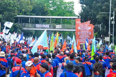 Aksi hari buruh May Day di Jakarta Pusat 1 Mei 2023. Tempo/Magang/Reyhan